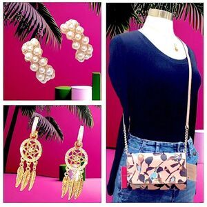 KATE SPADE BUNDLE CROSSBODY SET OF EARRINGS AND RIBBON TIE